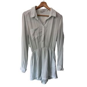 BCBGeneration Light Blue Sheer Open Back Long Sleeve Shirt Romper Size S